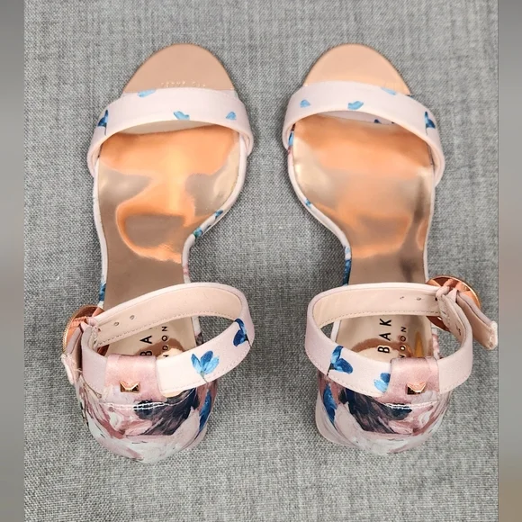 Ted Baker Manyah Pink Floral Print Block Heeled Sandals. 7 - Picture 7 of 12